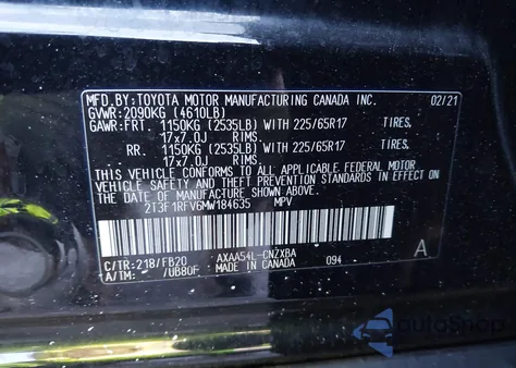 2021 Toyota Rav4 Le from USA, damaged, VIN 2T3F1RFV6MW184635